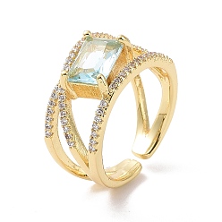 Настоящее золото 18K Прямоугольное открытое кольцо-манжета из кубического циркония, латунное кольцо крест-накрест для женщин, без кадмия, без никеля и без свинца, реальный 18 k позолоченный, размер США 6 3/4 (17.1 мм)