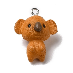Шоколадный Подвески в виде животных из непрозрачной смолы, подвески в виде коалы с железными петлями с платиновым напылением, цвет шоколада, 25.5x20x14 мм, отверстие : 2 мм