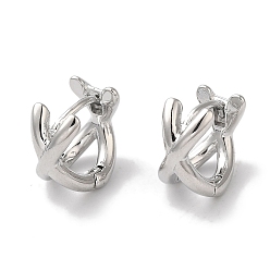 Платинированный Женские серьги-кольца из латуни с двойным ремешком Crossing, Реальная платина, 10.5x7 мм