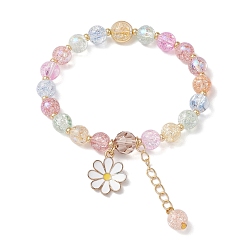 Разноцветный 8Мм круглые гальванические эластичные браслеты из хрустального стекла с гальваническим покрытием, Женские браслеты с подвесками в форме цветка из искусственного австрийского кристалла и сплава с эмалью, красочный, внутренний диаметр: 2-1/2 дюйм (6.4 см)