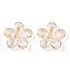 Gold Spray Painted Transparent Glass Beads, Flower, Gold, 21x21.5x7mm, Hole: 1.8mm