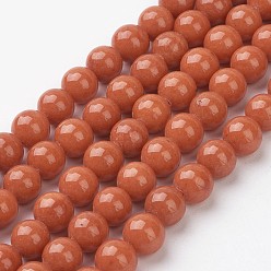 Оранжево-Красный Естественно Mashan нефрита круглые бусины нити, окрашенные, оранжево-красный, 8 мм, отверстие : 1 мм, около 48 шт / нитка, 15 дюйм