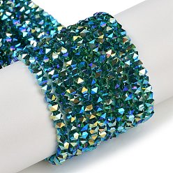 Темно-Зеленый Стеклянные бусины с гальваническим покрытием , гальваническое покрытие, граненые, звезда, темно-зеленый, 3x4x4 мм, отверстие : 1 мм, около 98 шт / нитка, 12.60'' (32 см)