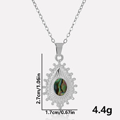 Нержавеющая Сталь Цвет 304 ожерелья из нержавеющей стали с подвеской в виде капли из натурального паве из ракушек, цвет нержавеющей стали, кулон: 2.7x1.7 см