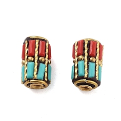 Красный Индонезийские бусины ручной работы, латуни и смолы, колонка, красные, 15x14 мм, отверстие : 1.8 мм
