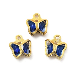 Средний Аквамарин Стеклянные прелести, бабочка, с латунной фурнитурой , долговечный, золотые, средний аквамарин, 8.5x7x2 мм, отверстие : 1 мм