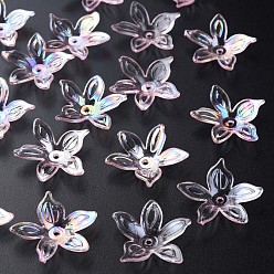 Pink Transparente Acryl Perlen, AB Farbe, Blume, rosa, 25.5x28x6 mm, Bohrung: 1.8 mm, ca. 980 Stk. / 500 g