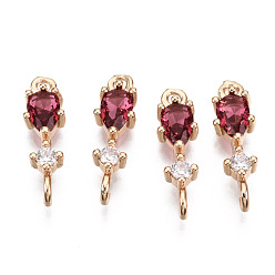 Красный Соединители из латуни с микропаве и кубическим цирконием, со стеклом, долговечный, золотой свет, слеза, красные, 17x5x3.5 мм, отверстие : 1.5 мм