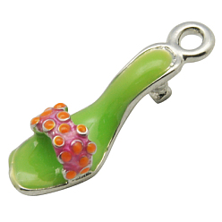 Jaune Vert Laiton émail pendentifs, chaussures à talons hauts, de couleur métal platine , jaune vert, 7x23x6mm, Trou: 2mm
