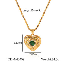 Сердце 304 кулон ожерелья из нержавеющей стали горный хрусталь, золотые, сердце, 17.72 дюйм (45 см)