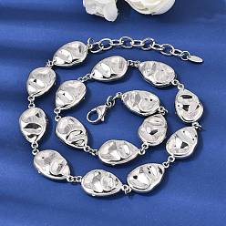 Нержавеющая Сталь Цвет 316l цепочка из хирургической нержавеющей стали с плоскими текстурированными звеньями в форме капли, не тускнеет, цвет нержавеющей стали, 16.93 дюйм (43 см)