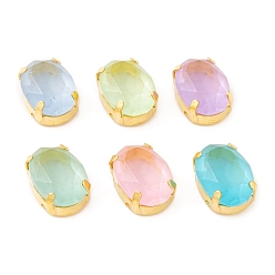 Золотой Овал пришиваем стразами, матовое стекло k9 со стразами, многожильных ссылки, с латунной фурнитурой , разноцветные, золотые, 14x10x7 мм