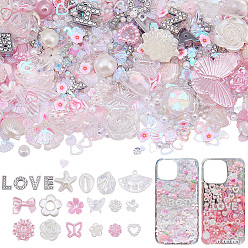 Pink Наборы для изготовления ювелирных изделий своими руками, включая подвески-слайды из сплава, Полимерная глина кабошонов, пластиковые кабошоны, платина, розовые, 1.5~27.5x1.5~33x0.2~12 мм, отверстие : 1~8 мм