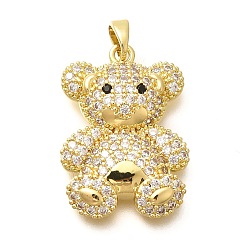 Настоящее золото 18K Покрытие стойки латунь микропаве прозрачные подвески из кубического циркония, нести прелести, долговечный, без свинца и без кадмия, реальный 18 k позолоченный, 27x19x4.5 мм, отверстие : 4x2.5 мм