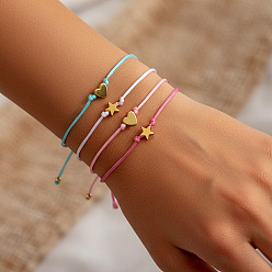 (52) Непрозрачная лаванда 4шт. модные плетеные нейлоновые браслеты, латунь звезда шарм браслеты для женщин, разноцветные, 11.02 дюйм (28 см)
