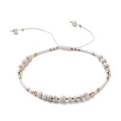 Говлит Регулируемые нейлоновые нити плетеные браслеты из бисера, с естественными Howlite бисером, латунные круглые бусины и стеклянные бусины, 2-3/8~3-1/2 дюйм (5.9~8.8 см)