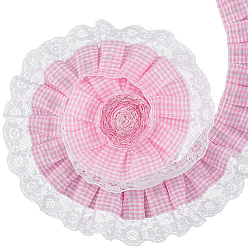 Pink 5 ярдов полиэстеровой ленты с клетчатым принтом, гофрированная лента, розовые, 2-1/2 дюйм (63 мм)