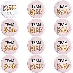Pink 12Pcs Tinplate & Plastic Bride Badges for Wedding Party Bridal Shower Decoration, Pink, 44.5x7mm