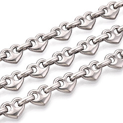 Нержавеющая Сталь Цвет 304 ссылка цепи из нержавеющей стали сердце, несварные, с катушкой, цвет нержавеющей стали, 10.5x8.5x2.5 мм, около 16.40 футов (5 м) / рулон