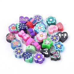 Mixed Color Handmade Polymer Clay Beads, Mixed Shape, Mixed Color, 8~11x8~11x4mm, 100pcs/bag