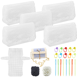 Mixed Color 5 Bags DIY Plastic Knitting Crochet Bag Making Kits, Handmade Crossbody Bags, Including Mesh Sheet, Needles, Clasps and 2 Skeins 2 Colors Polyester Yarns, Mixed Color