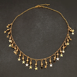 Золотой Элегантные латунные круглые звездочки-кисточки на шею для женщин, золотые, 18.50 дюйм (47 см)