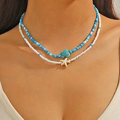 Светло-Голубой Летние пляжные натуральные ракушки подвески стеклянные бусины ожерелья для женщин, платина, Небесно-голубой, 15.75 дюйм (40 см)