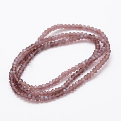 Rosy Brown Half Rainbow Plated Faceted Rondelle Glass Bead Strands, Frosted, Rosy Brown, 2.8~3x2mm, Hole: 0.8mm, about 200pcs/strand, 15.1 inch
