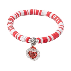 Красный Браслеты с подвесками в форме сердца из натуральных драгоценных камней и бисера миюки, Браслеты стрейч из полимерной глины в виде дисков из бисера, красные, внутренний диаметр: 2 дюйм (5.1 см)