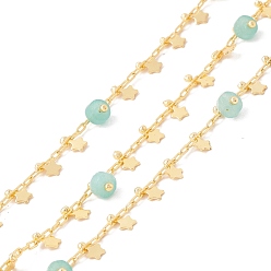 Flower Amazonite Цепочки из бисера колонны из натурального цветка амазонита, с латунными цепочками из скрепок и подвеской в виде звезды, пайки, с катушкой, без свинца и без кадмия, золотые, 2x1x0.5 мм, 5x3x1 мм