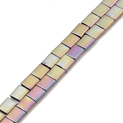 Rainbow Plated Electroplated Frosted Non-magnetic Synthetic Hematite Beads Strands, Square, 2-Hole, Rainbow Plated, 5x5x2mm, Hole: 0.8mm, about 74pcs/strand, 15.75 inch(40cm)