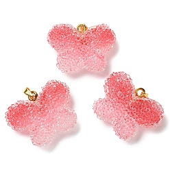 Светло-Коралловый Подвески из прозрачной смолы с точками из стразов, подвески-бабочки с латунной фурнитурой с покрытием на стойке, реальный 18 k позолоченный, без кадмия и без свинца, долговечный, свет коралловый, 24x32x10 мм, отверстие : 4x2.5 мм