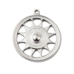 Нержавеющая Сталь Цвет 304 подвески из нержавеющей стали, плоский круглый с солнечным шармом, анти-тускнение, цвет нержавеющей стали, 25x22x2 мм, отверстие : 1.4 мм