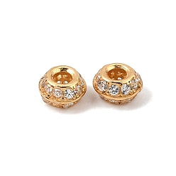 Real 18K Gold Plated 925 Sterling Silver Micro Pave Clear Cubic Zirconia Spacer Beads, Rack Plating, Long-Lasting Plated, Rondelle, Real 18K Gold Plated, 4x2.4mm, Hole: 1.5mm