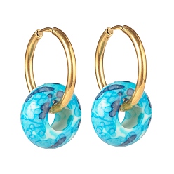 Темно-Голубой Серьги-кольца Rondelle из натурального океана с белым нефритом, 304 женские украшения из нержавеющей стали, глубокое синее небо, 27 мм, штифты : 1 мм