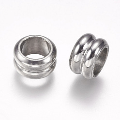 Нержавеющая Сталь Цвет Устойчивы к потускнению 304 бусины из нержавеющей стали, Рифленые бусины, колонка, бусины с большим отверстием, цвет нержавеющей стали, 10x6 мм, отверстие : 6.5 мм