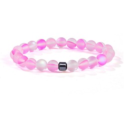 Pink 8Миллиметровые матовые круглые стеклянные браслеты на резинке с синтетическими немагнитными гематитовыми бусинами для женщин, розовые, 7.48 дюйм (19 см)