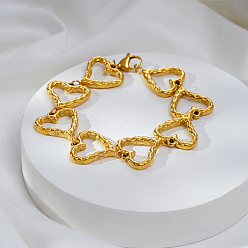 Настоящее золото 18K Стильные браслеты-цепочки из нержавеющей стали в форме сердца для женщин, реальный 18 k позолоченный, 7-7/8 дюйм (20 см)