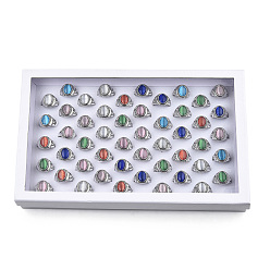 (52) Непрозрачная лаванда Овальные кольца на пальцах «кошачий глаз», старинные посеребренные украшения из сплава для женщин, разноцветные, внутренний диаметр: 17.5~19.3 мм