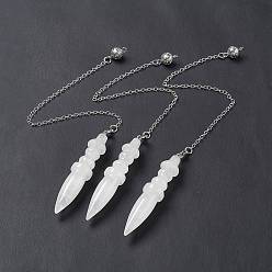 Хрусталь Заостренные биолокационные маятники из натурального кристалла кварца, с реечной обшивкой латунными выводами, без кадмия и без свинца, пуля, 247x2.5 мм, отверстие : 1.2~1.8 мм