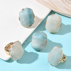 Flower Amazonite Кольца для пальцев из натурального цветка амазонита и сплава для женщин, самородки, золотые, самородки: 36.5~37x30 мм, внутренний диаметр: 17.5~19 мм