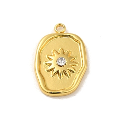 Real 18K Gold Plated 304 Stainless Steel Pendants, with Rhinestone, Oval with Sun Charm, Real 18K Gold Plated, 20x13.5x3.5mm, Hole: 1.8mm