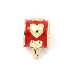 Красный Поручни из латунной эмали, сердце, стойки покрытие, долговечный, без кадмия и без свинца, реальный 18 k позолоченный, красные, 10x6.5x8 мм, отверстие : 1.5 мм, внутренний диаметр: 4 мм