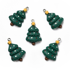 Dark Green Opaque Resin Pendants, with Platinum Tone Iron Loops, Christmas Tree, Dark Green, 32.5x20x5mm, Hole: 2mm