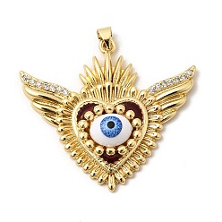 Настоящее золото 18K Латунные микро проложить кубического циркония подвески, С эмалью и смолой, долговечный, стойки покрытие, без свинца и без кадмия, сердце с оберегами от сглаза, реальный 18 k позолоченный, 37x42x9 мм, отверстие : 3x5 мм