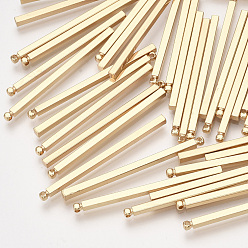 Настоящее золото 18K Латунные подвески, прямоугольные, реальный 18 k позолоченный, 40x2x2 мм, отверстие : 0.8 мм