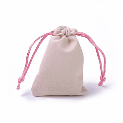 Pink Velvet Packing Pouches, Drawstring Bags, Pink, 9.2~9.5x7~7.2cm