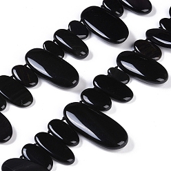 Природный Драгоценный Камень Нити бусин из натуральных черных драгоценных камней, овальные, 16~39x8~9x4~6 мм, отверстие : 1.2 мм, около 38 шт / нитка, 15.94'' (40.5 см)