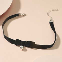 Черный Ожерелья-чокеры из бархата с бантом и литой подвеской в виде колокольчика, платина, чёрные, 11.81~14.57 дюйм (30~37 см)