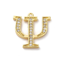 Letter Y Подвеска из латуни с микропаве из кубического циркония, греческий алфавит, реальный 18 k позолоченный, Письмо Y, 16x16x1.6~1.7 мм, отверстие : 1.1 мм